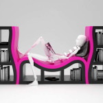 modern könyvespolc - kanapéval