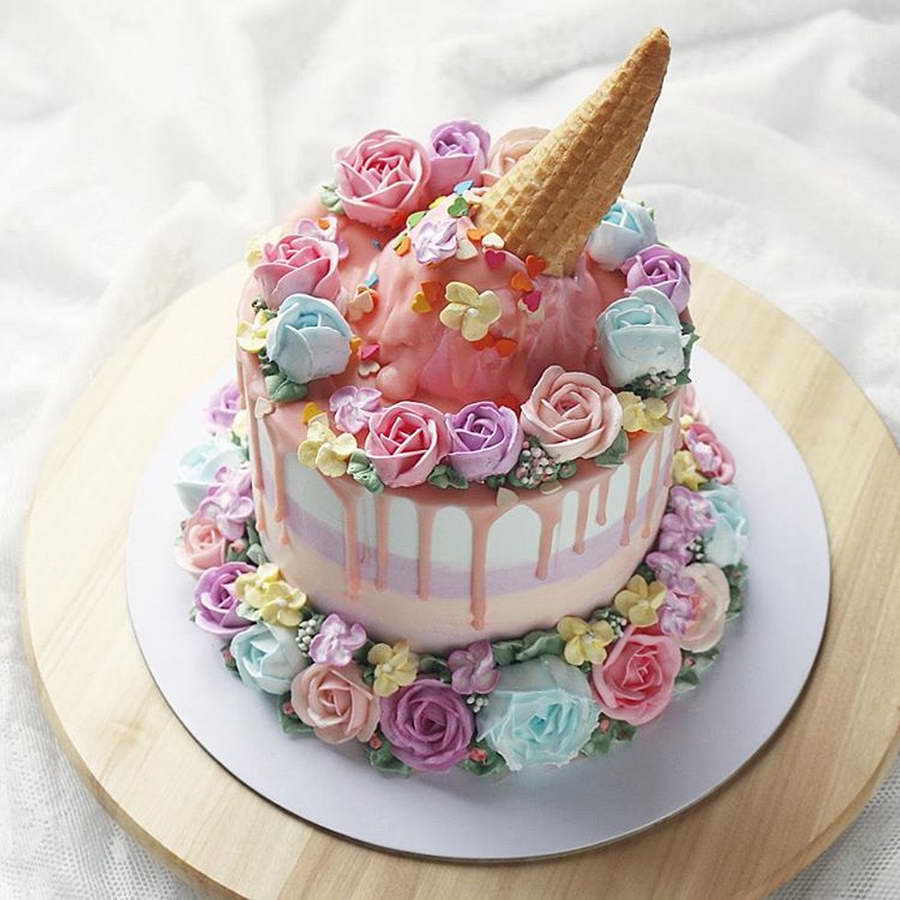 kézműves virág torta, kreatív - fagyi torta
