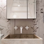 modern lakás - régi - új dizájn - fürdőszoba - beton mosdó