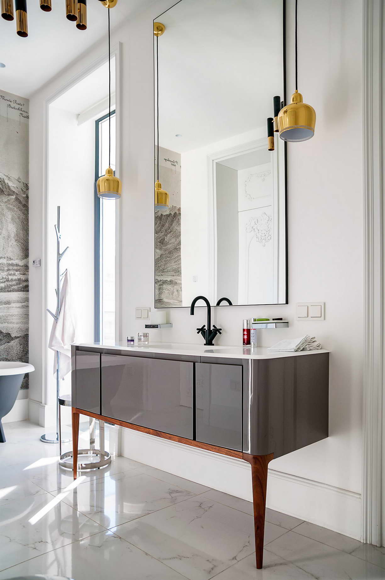 modern lakás - régi - új dizájn - fürdőszoba