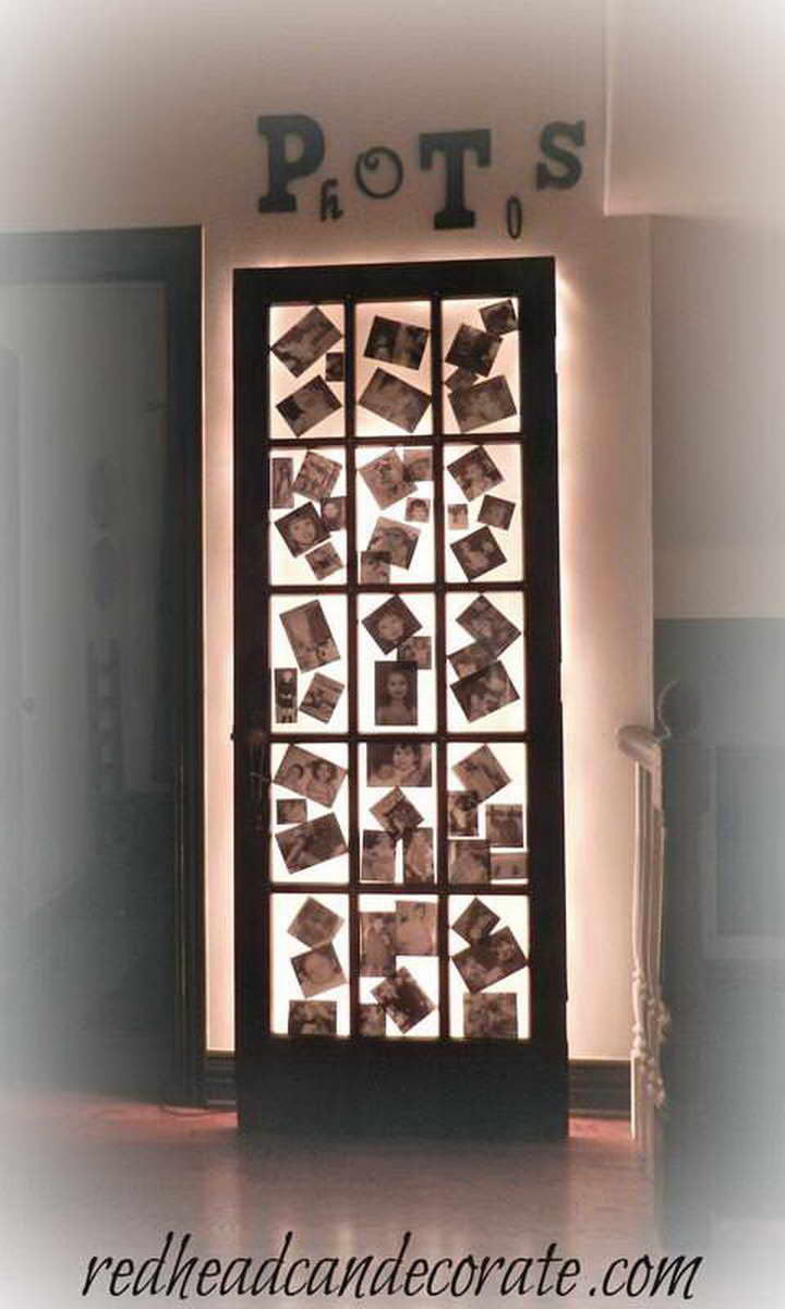 régi-ajtó-kreatív-újrahasznosítás - világító képkeret